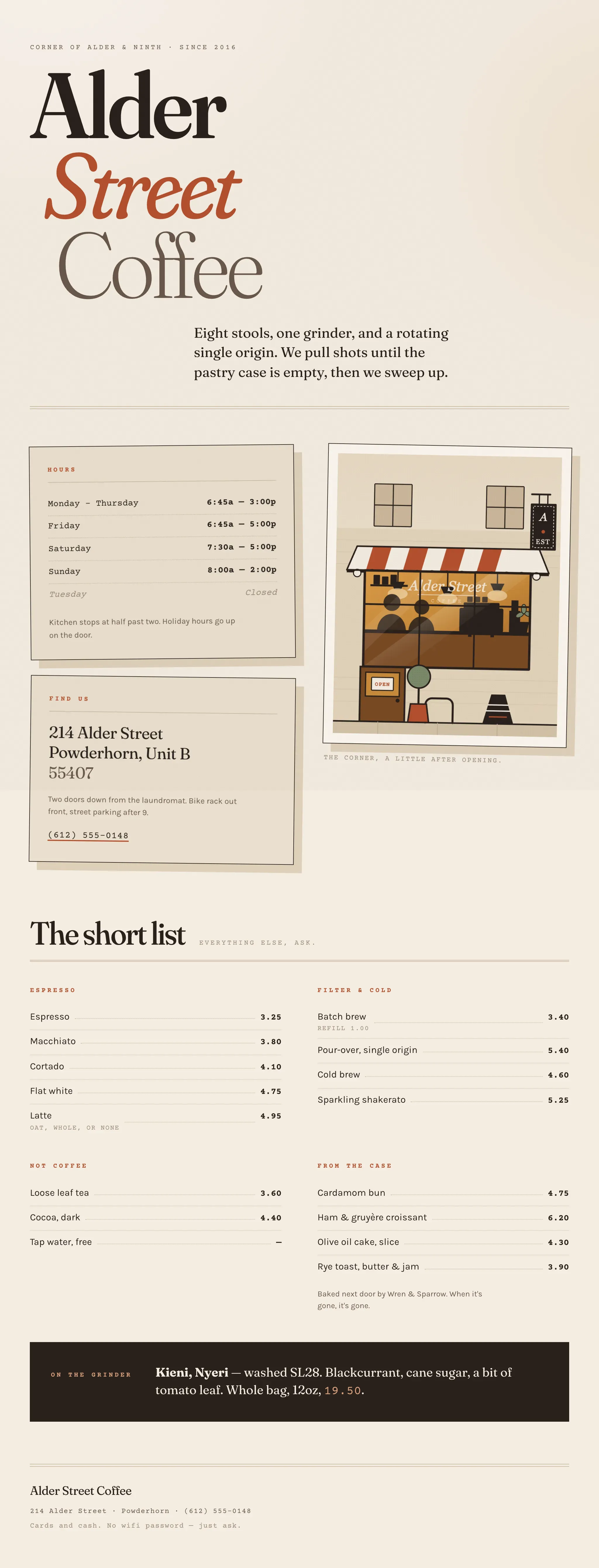 Coffee shop page generated by Claude Opus 5 — left run