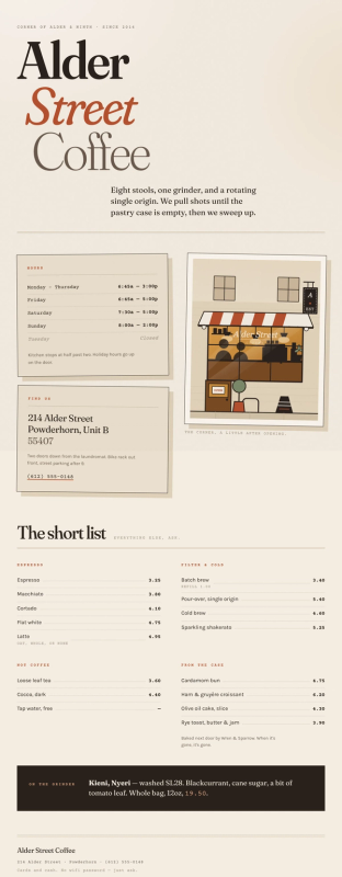 Coffee shop page generated by Claude Opus 5 — left run