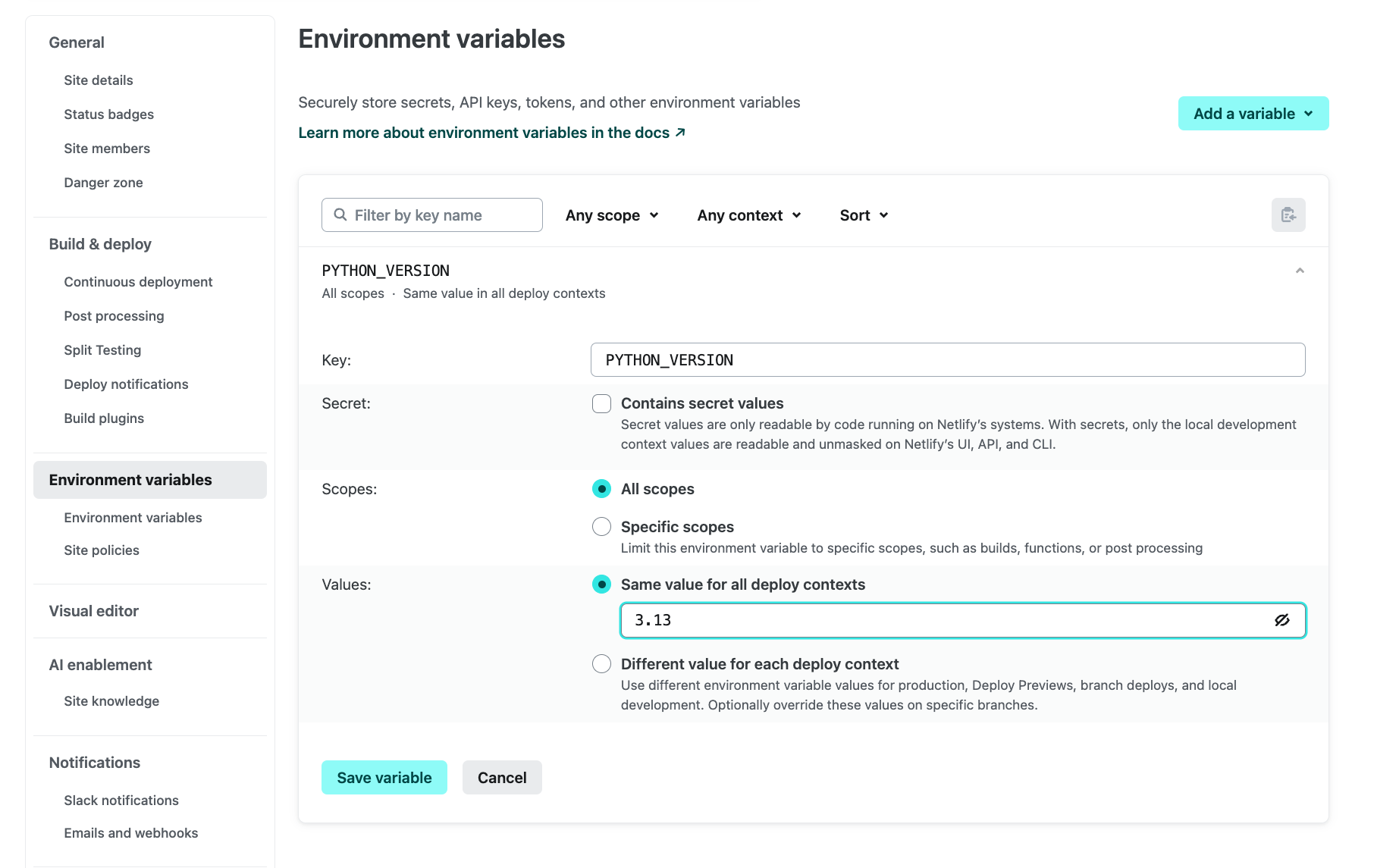 Set the environment variable in the Netlify UI