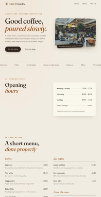 Coffee shop page generated by Kimi K3 — left run