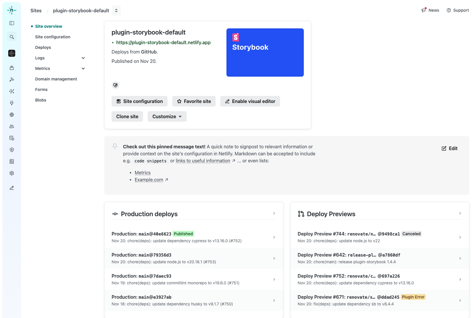 Site overview with collapsed team level and new site level navigation