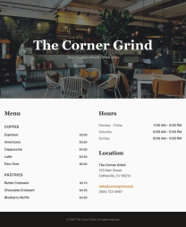 Coffee shop page generated by Gemini 3.1 Pro — left run