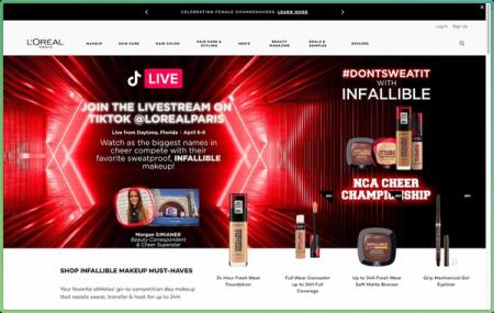 Screenshot of L'Oreal Paris' website home page