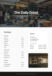 Coffee shop page generated by Gemini 3.1 Pro — right run