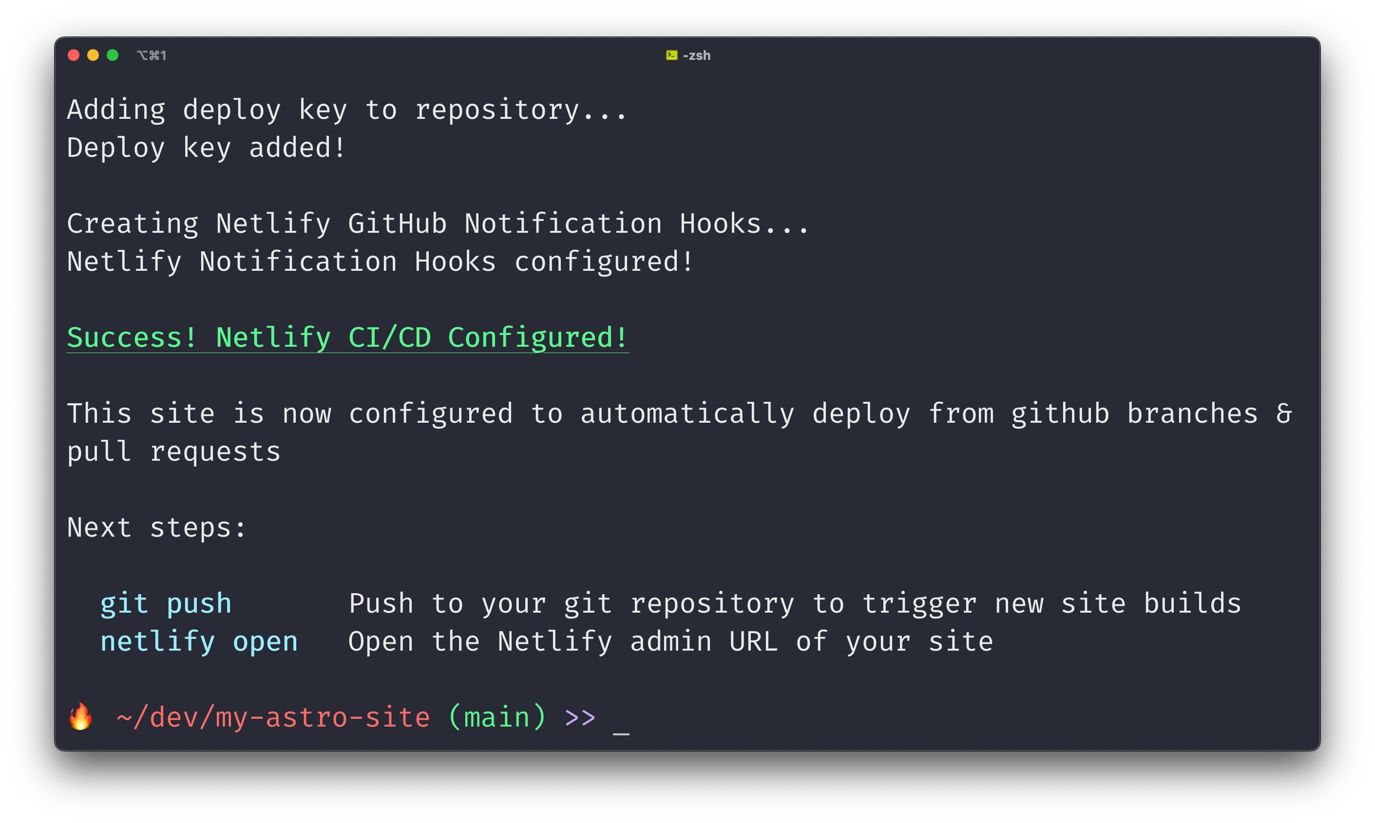 The deploy key has been added to the repository and CI/CD has been configured to automatically deploy from GitHub branches