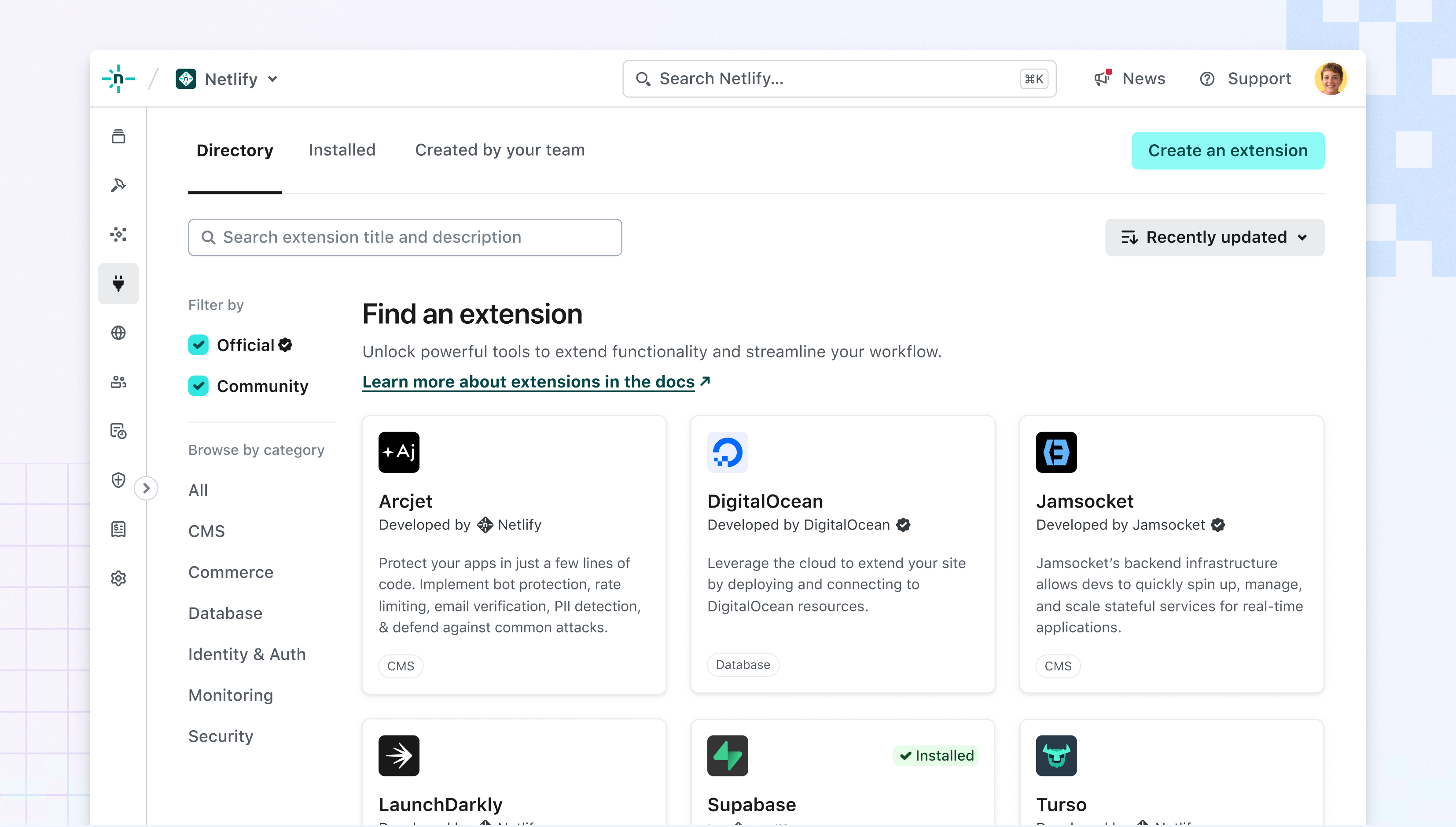 Netlify Extensions Directory