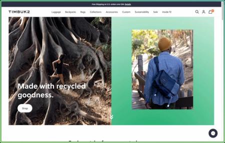 Screenshot of Timbuk2's website home page