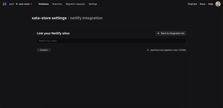 Xata app screen where you connect a Netlify site to a database