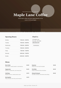 Coffee shop page generated by GLM 5.2 — left run