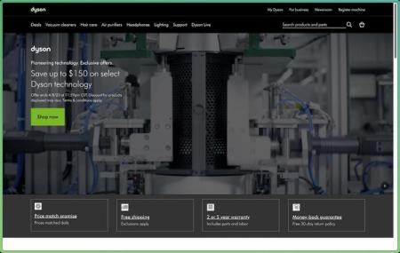 Screenshot of Dyson's website home page