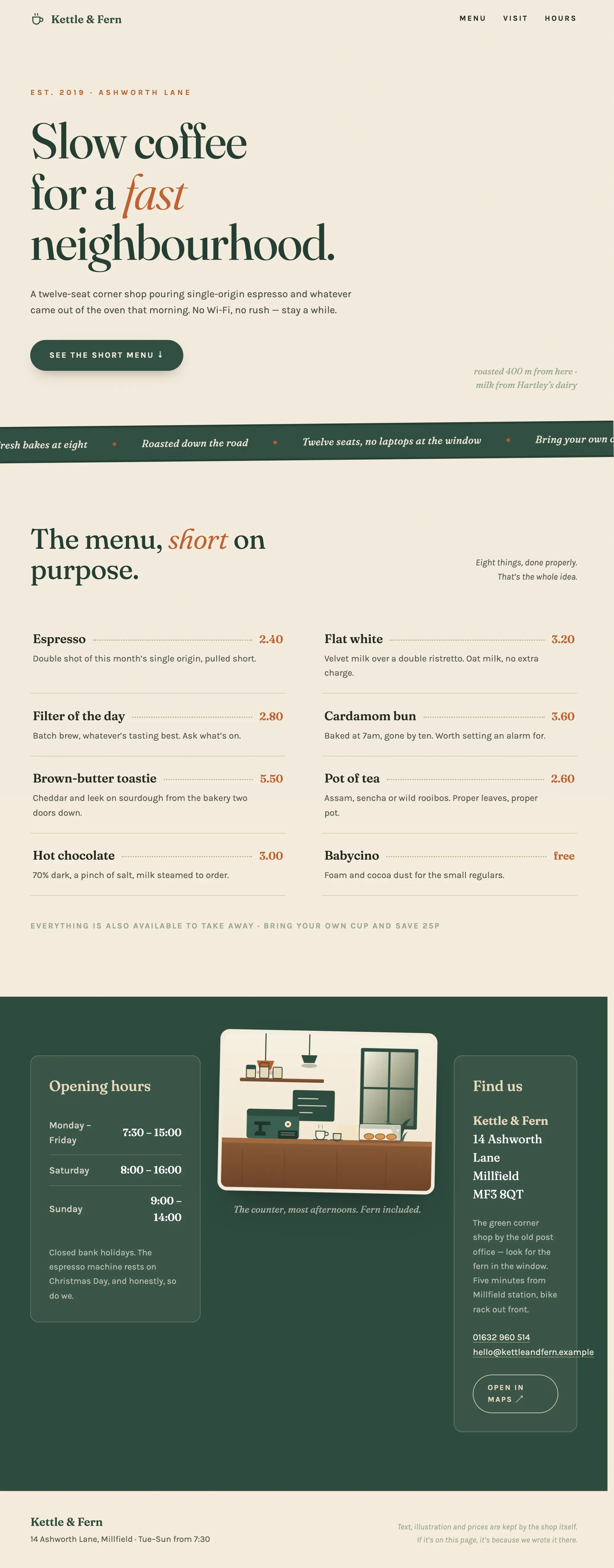 Coffee shop page generated by Kimi K3 — right run