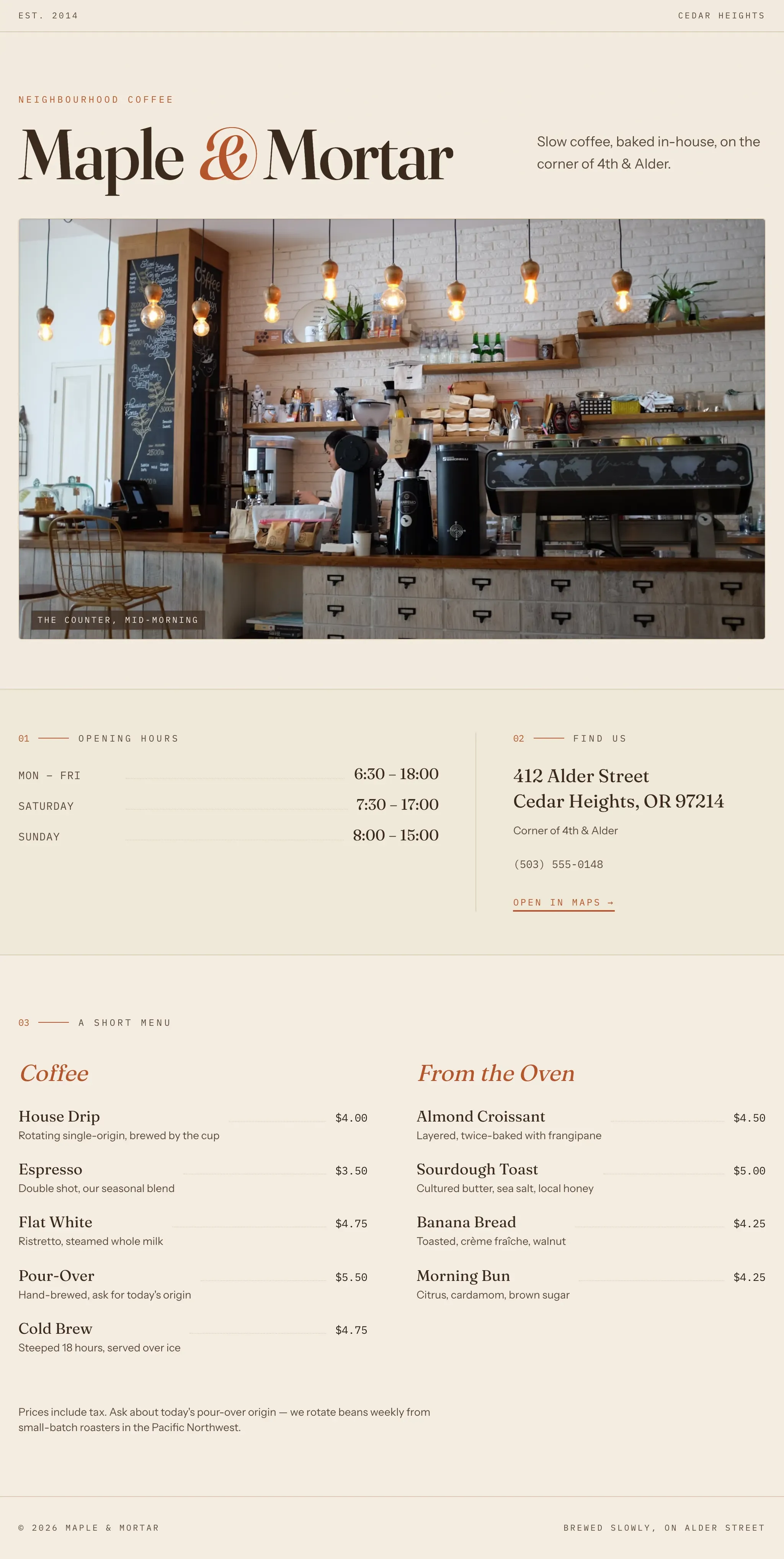 Coffee shop page generated by GLM 5.2 — right run