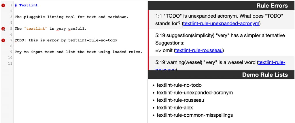 An example of Textlint checking markdown for some demo rules
