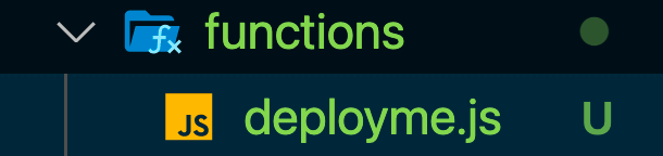 A screenshot of a file tree in VSCode showing the functions directory with deployme.js inside