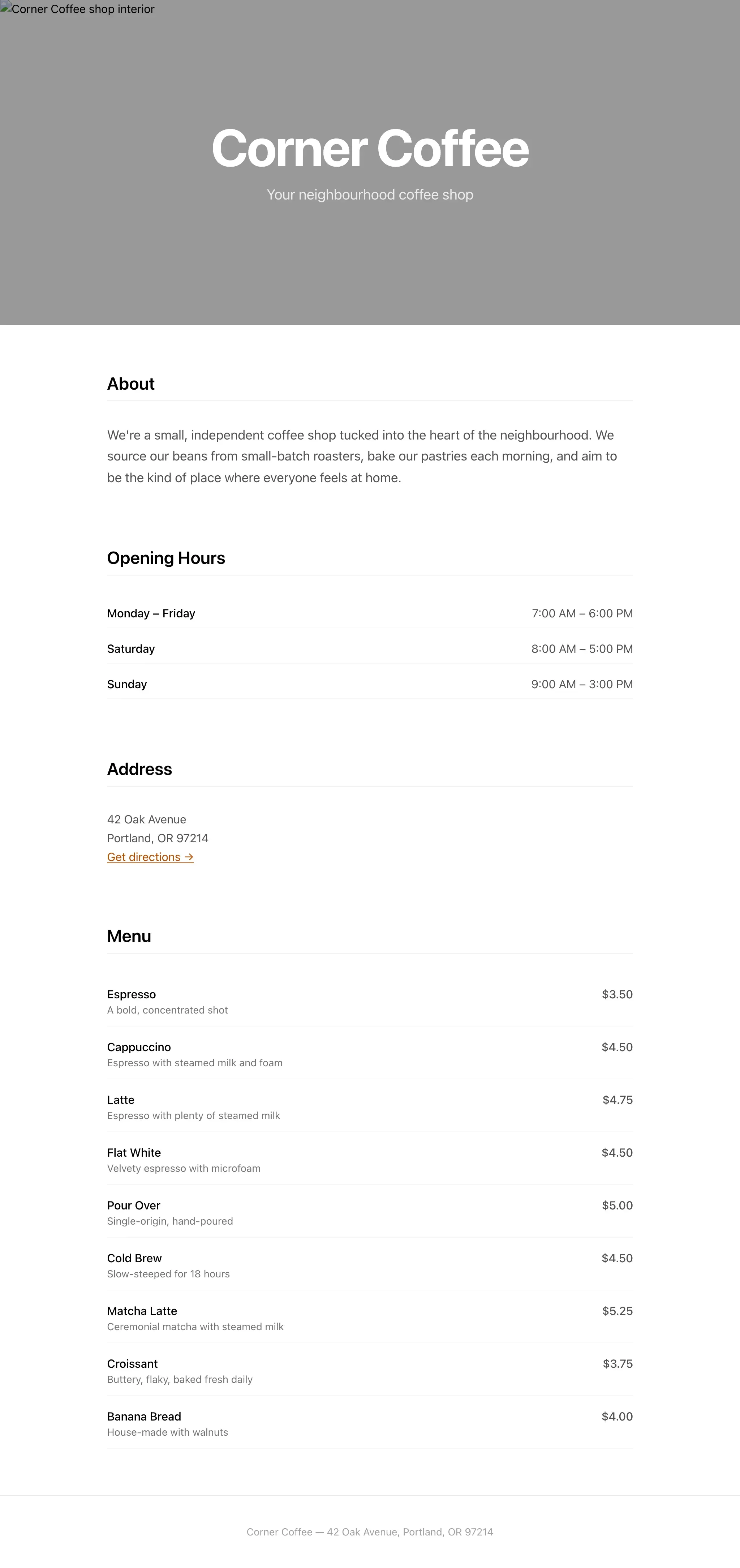 Coffee shop page generated by DeepSeek V4 Pro — middle run