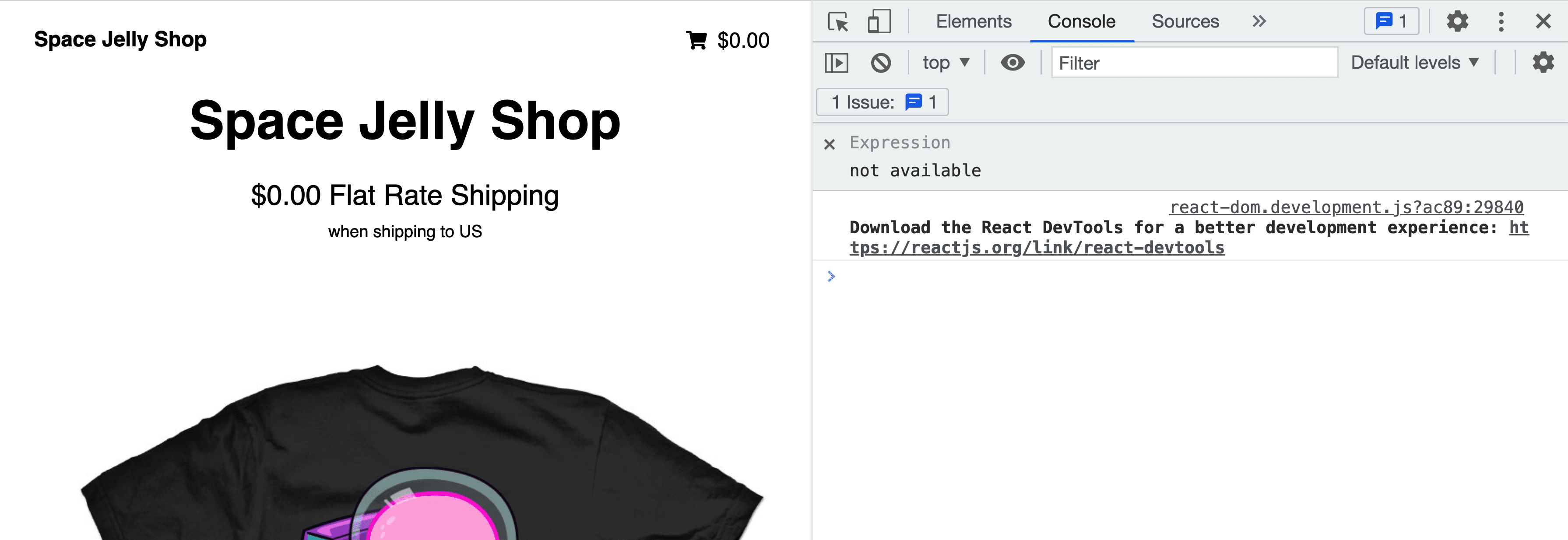 Alt: Store loading with dynamic shipping rates and no web console error