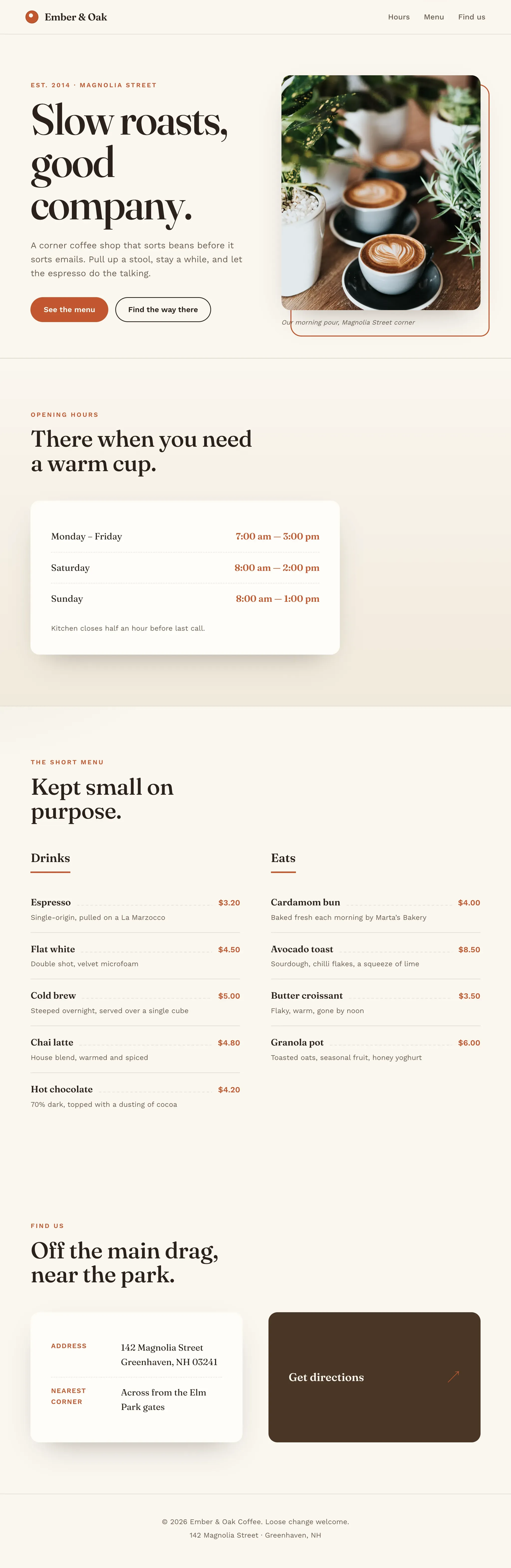 Coffee shop page generated by DeepSeek V4 Flash 0731 — middle run