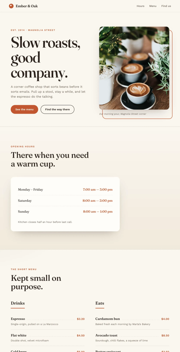 Coffee shop page generated by DeepSeek V4 Flash 0731 — middle run