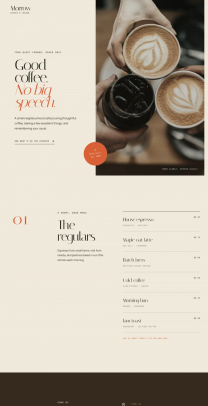 Coffee shop page generated by GPT 5.6 Sol (low effort) — left run