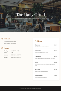 Coffee shop page generated by Gemini 3.1 Pro — middle run