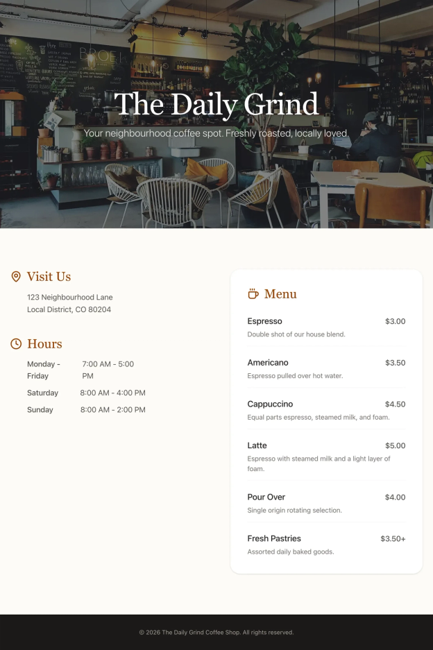 由 Gemini 3.1 Pro 生成的咖啡店页面——中间运行