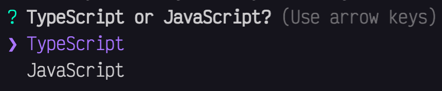 TypeScript of JavaScript? TypeScript is highlighted.