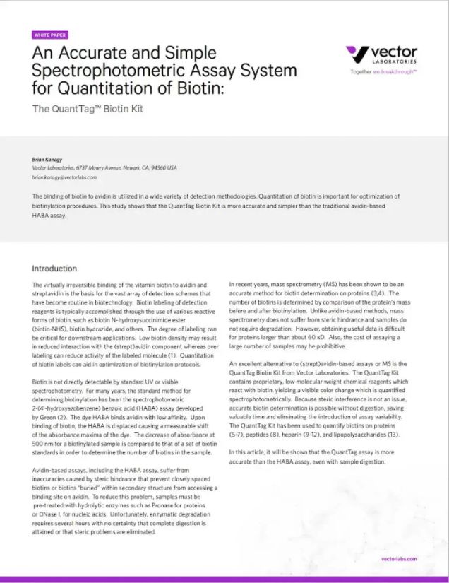 An Accurate and Simple Spectrophotometric Assay System for Quantitation of Biotin