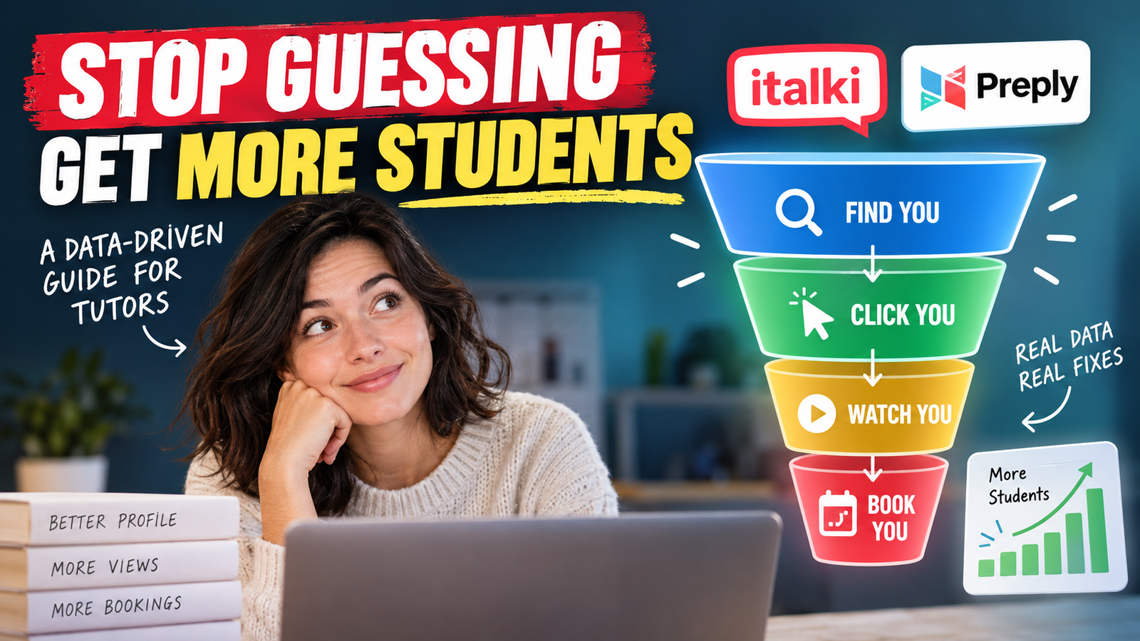 Tutor profile funnel showing how to turn views into more student bookings.