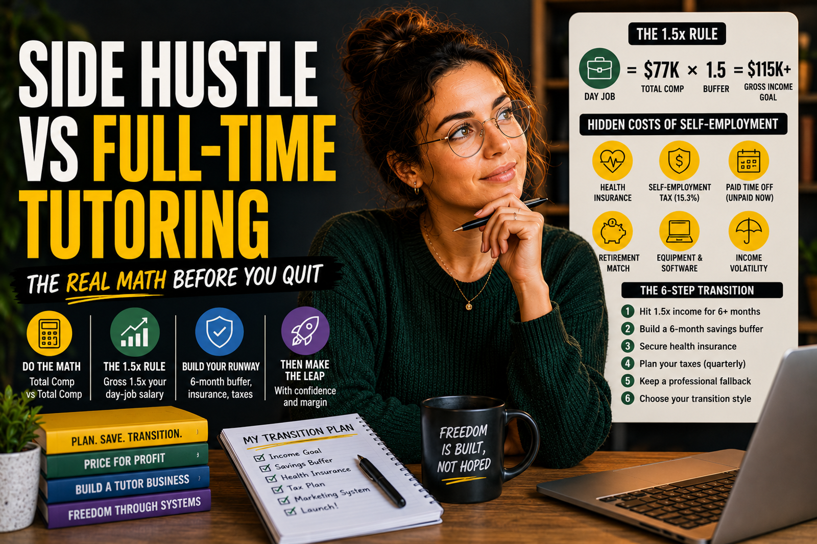 YouTube-style thumbnail featuring the same young female online language tutor sitting at a desk with a laptop.