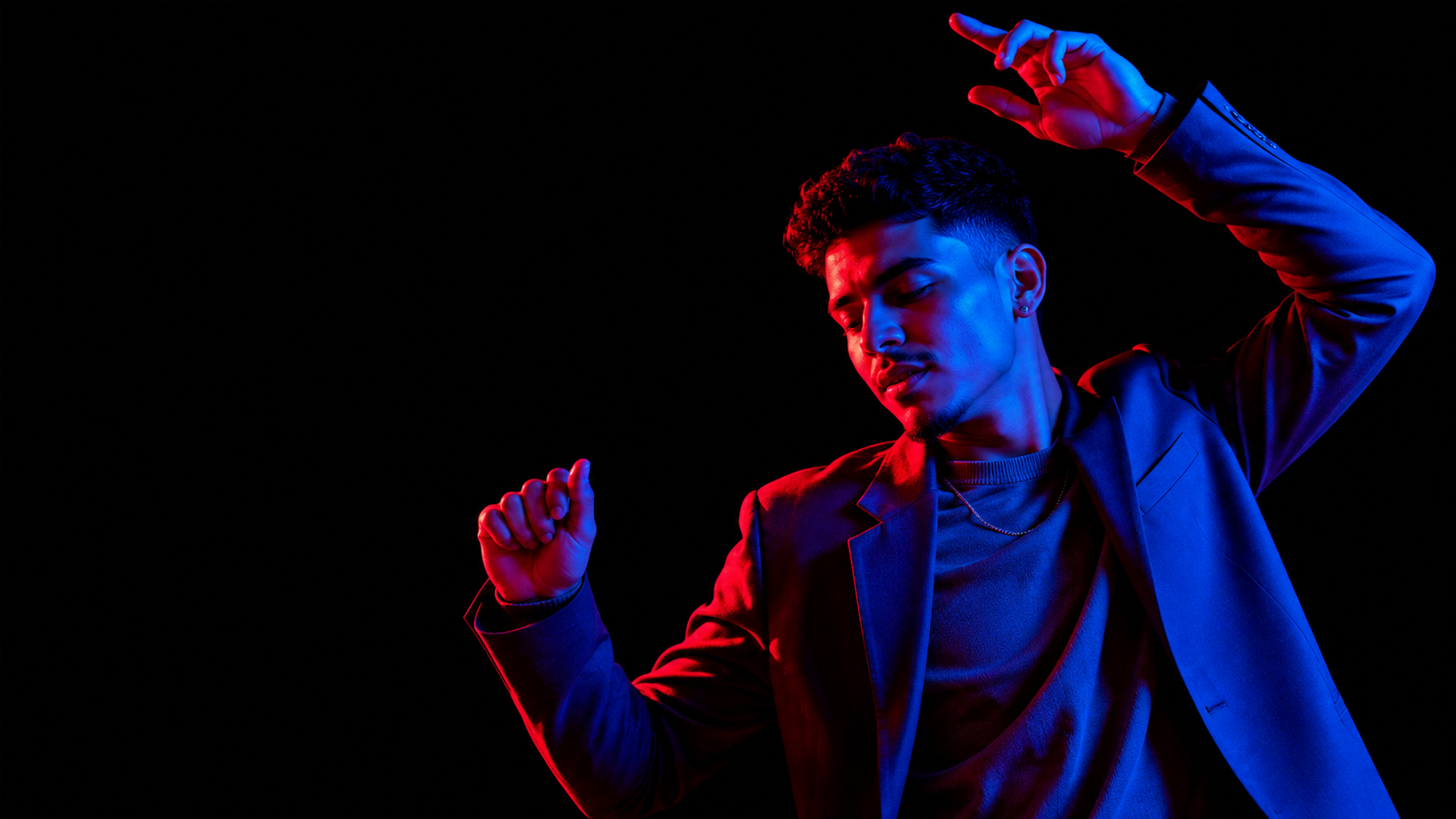 Stylish portrait of a dancing person in neon light