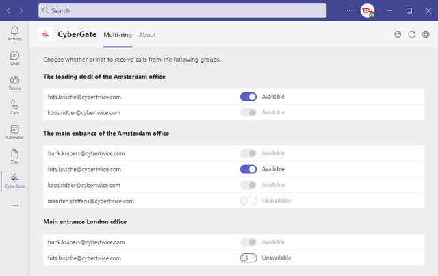 Set CyberGate availability inside Microsoft Teams