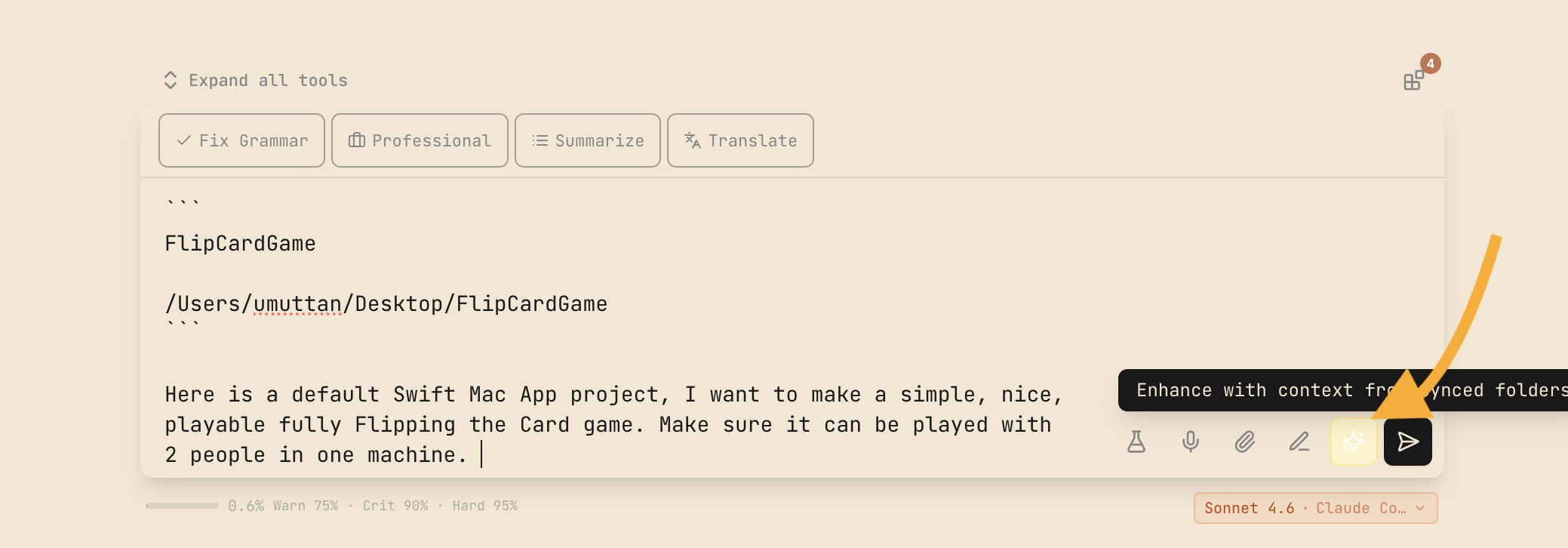 Enhance button and basic prompt