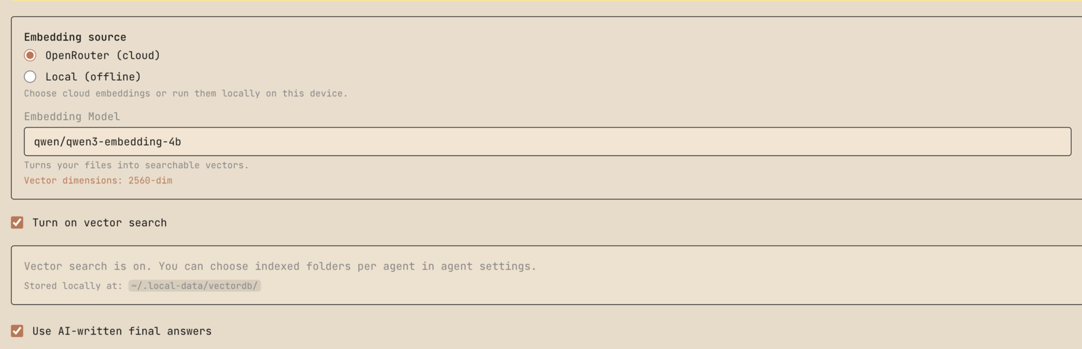 Folder selection panel