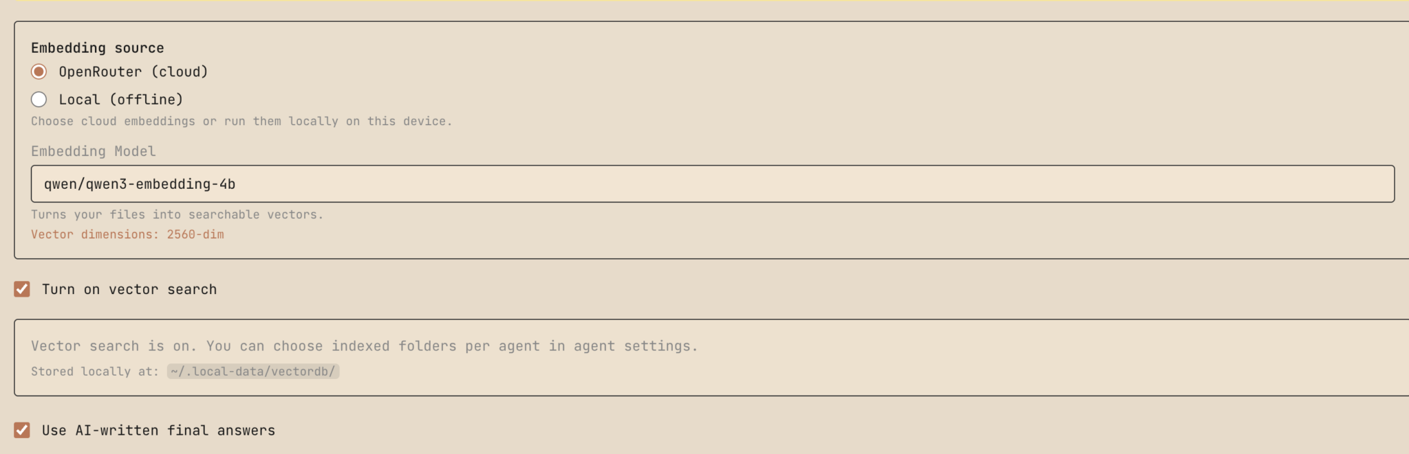 Folder selection panel
