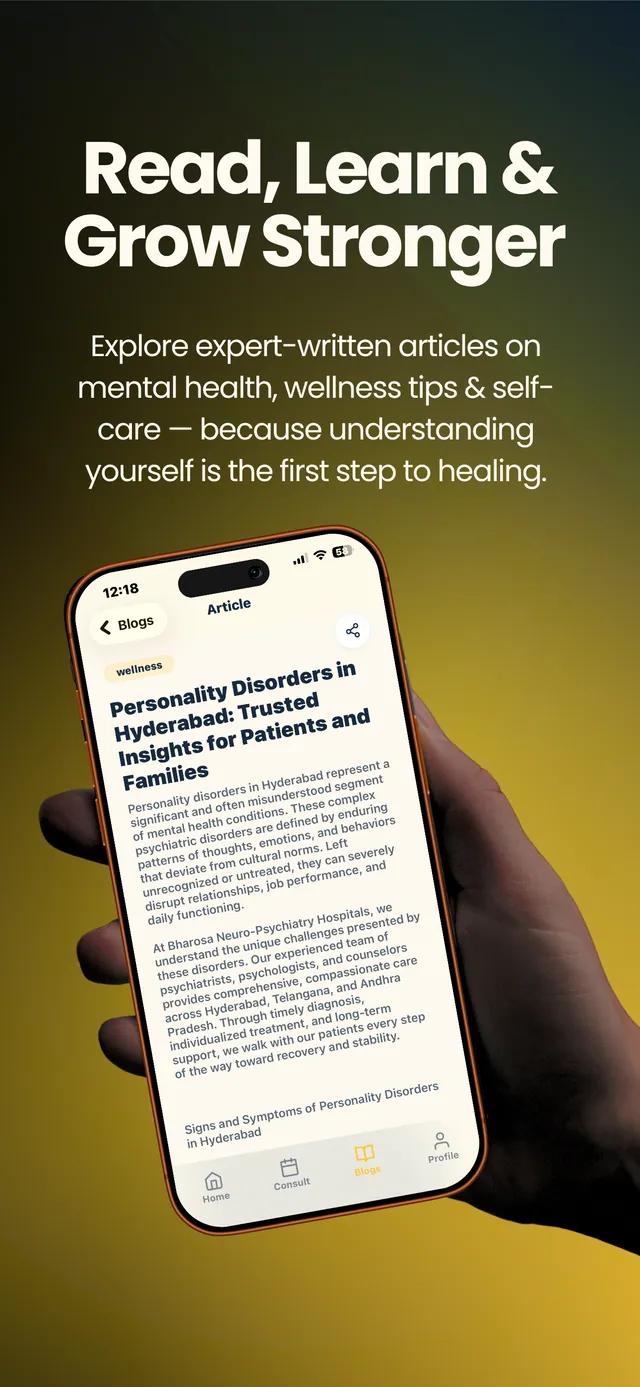 Bharosa app — the mental health content hub with expert-written articles