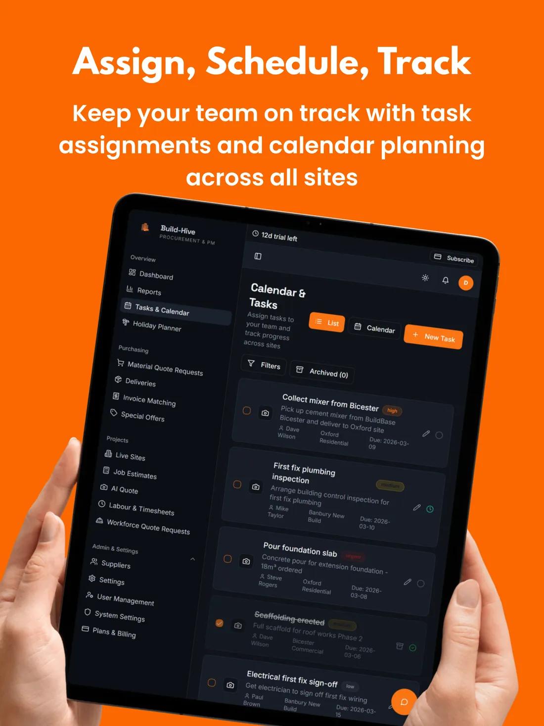 Build Hive on tablet — calendar and tasks