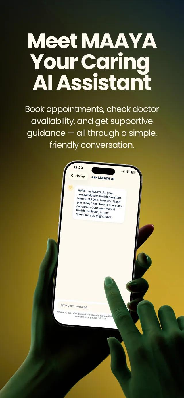 Bharosa app — MAAYA, the AI assistant that books appointments and offers support