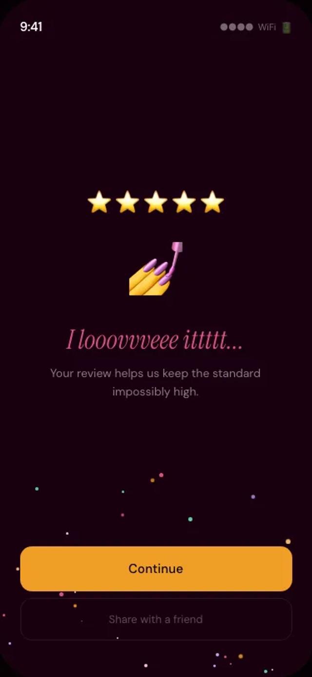 Zuvoo app — celebration animation after a perfect rating