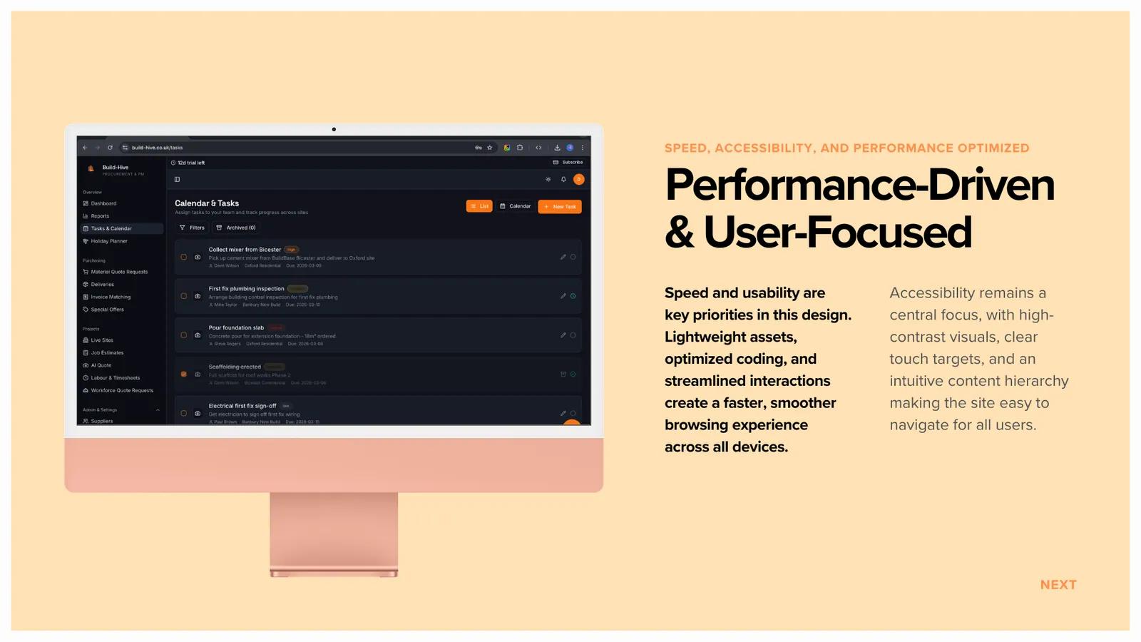 Build Hive web — task list, built for speed