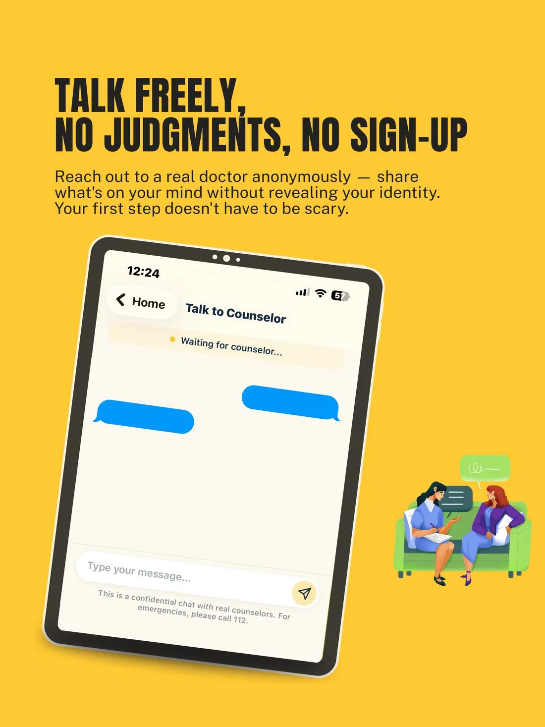 Bharosa on iPad — anonymous counselor chat