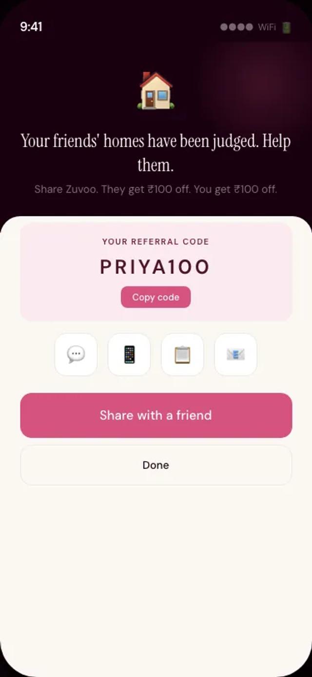 Zuvoo app — referral code with dual rewards