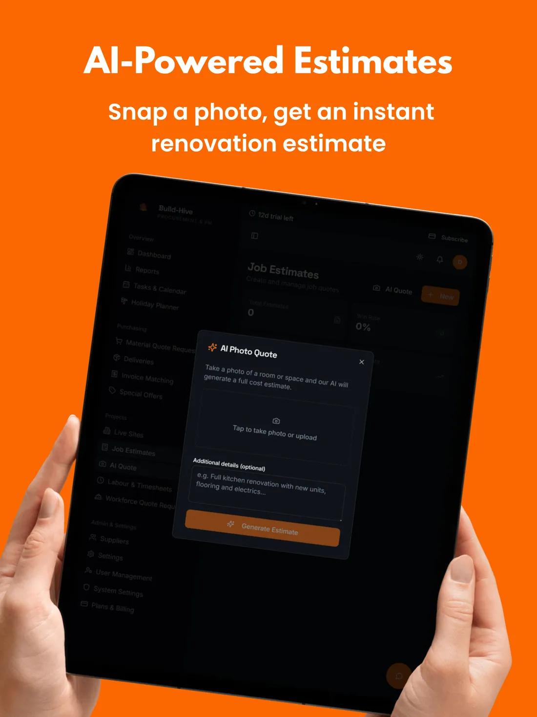Build Hive on tablet — AI photo quote