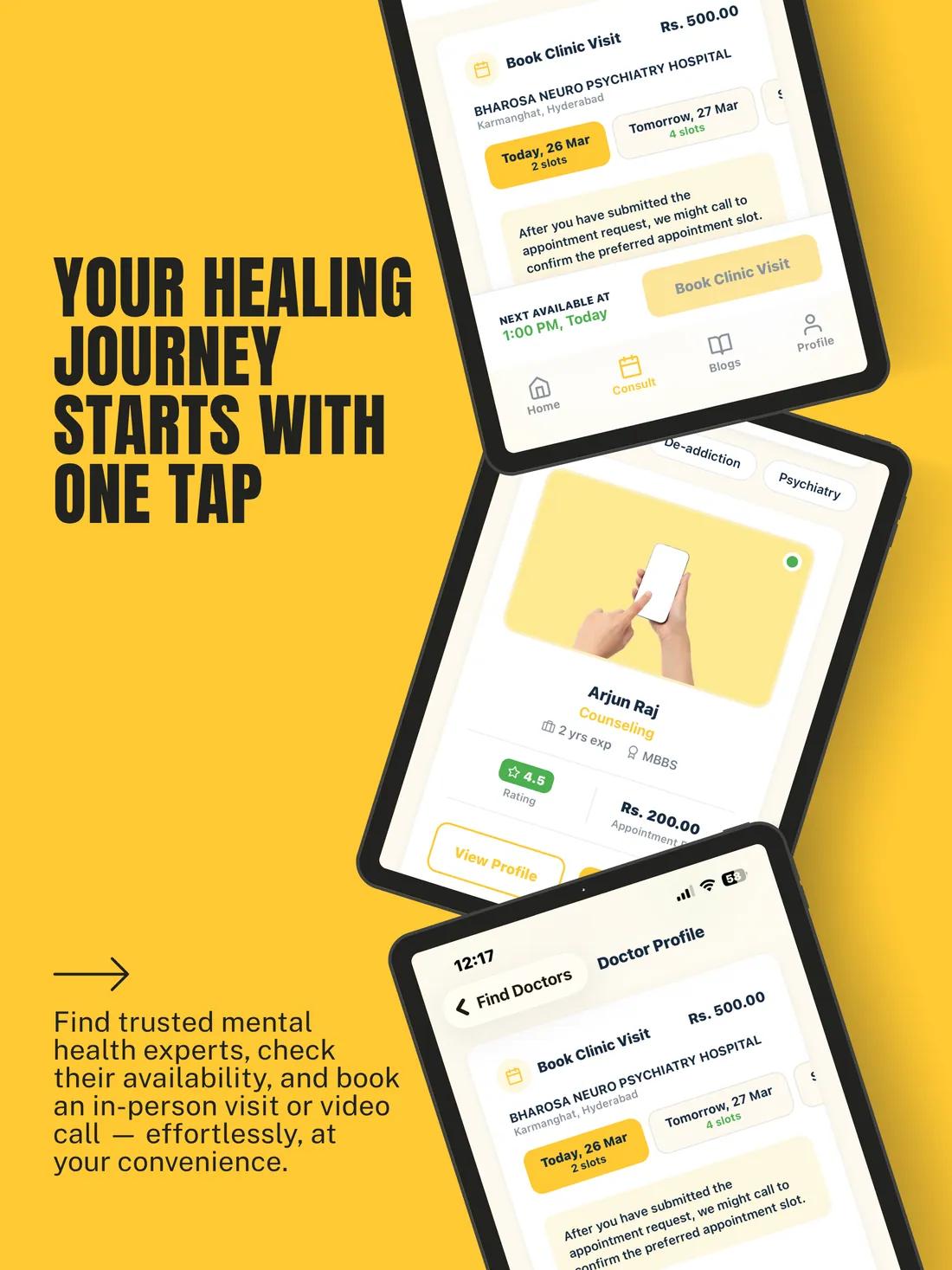Bharosa on iPad — finding a doctor and booking a clinic visit