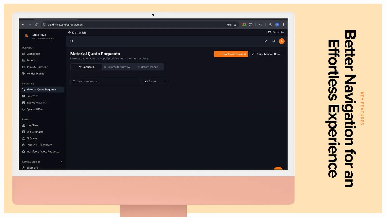 Build Hive web — material quote requests