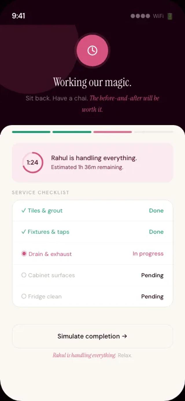 Zuvoo app — live tracking, service in progress