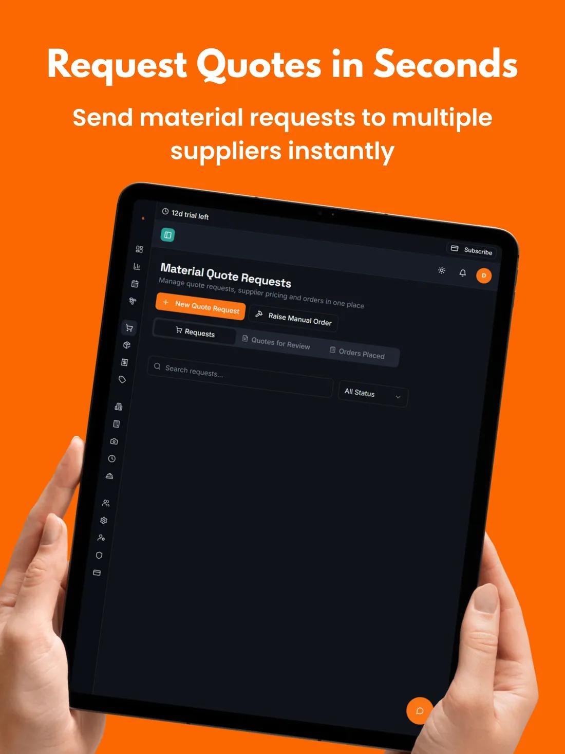 Build Hive on tablet — material quote requests