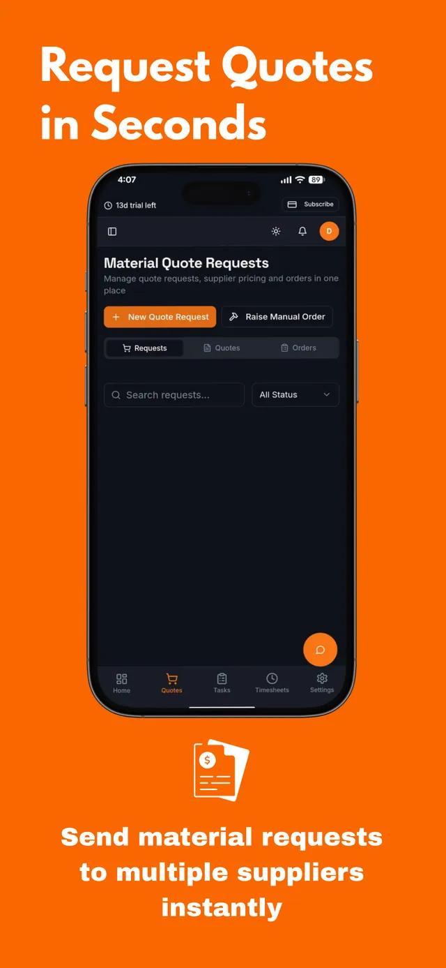 Build Hive app — material quote requests to multiple suppliers