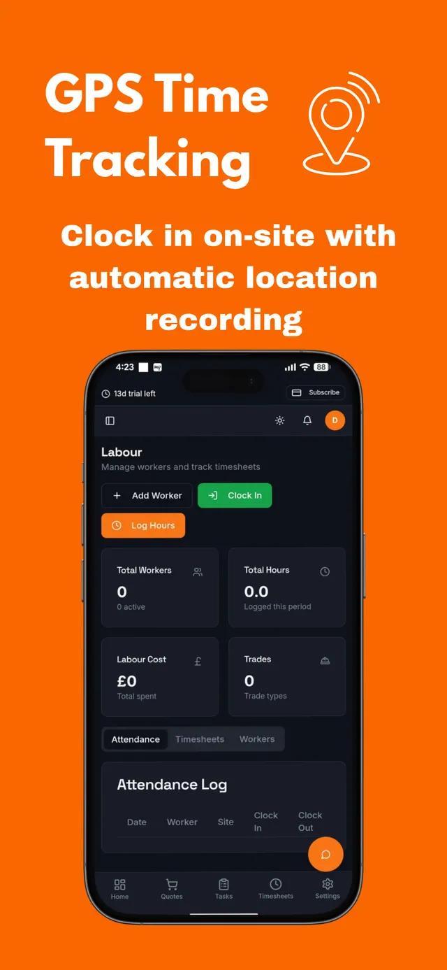 Build Hive app — clock-in on site with automatic location recording