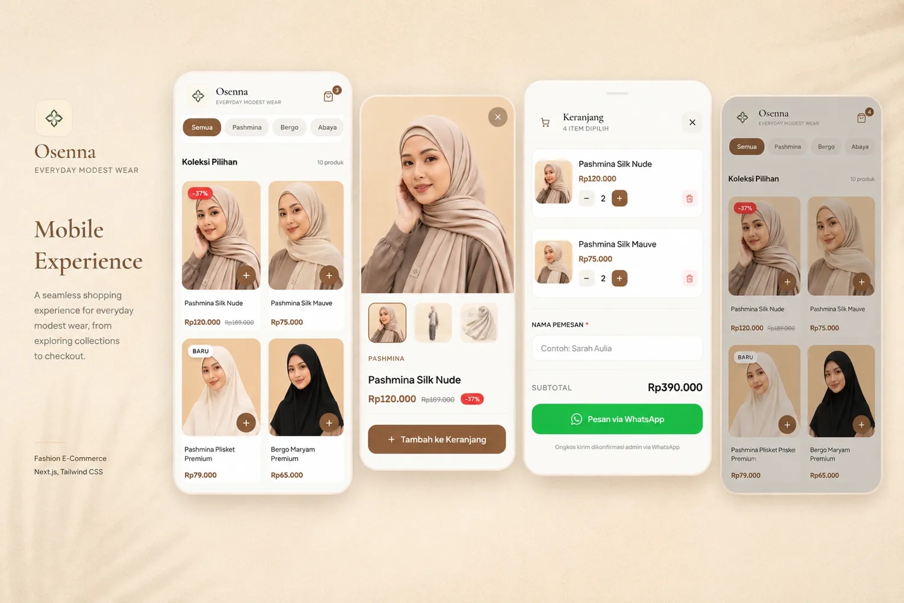 A mobile-first shopping experience designed to help customers browse collections, explore product details, and complete purchases seamlessly through WhatsApp.