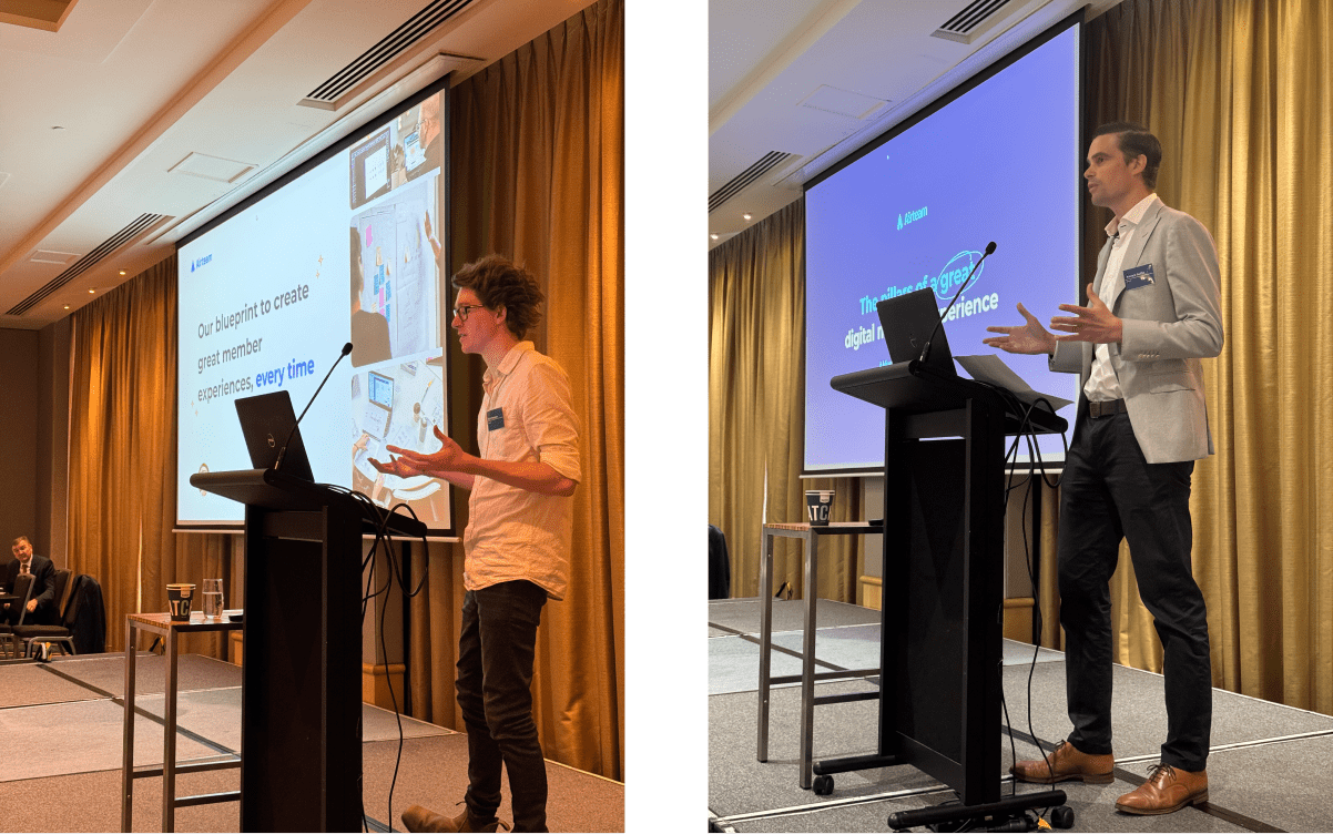 Nick and Patrick speaking at MHFA AGM about digital health experiences.